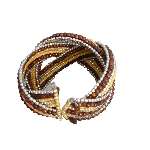 Handmade vintage Bohemian braided seed bead wrap bracelet - Picture 2 of 3